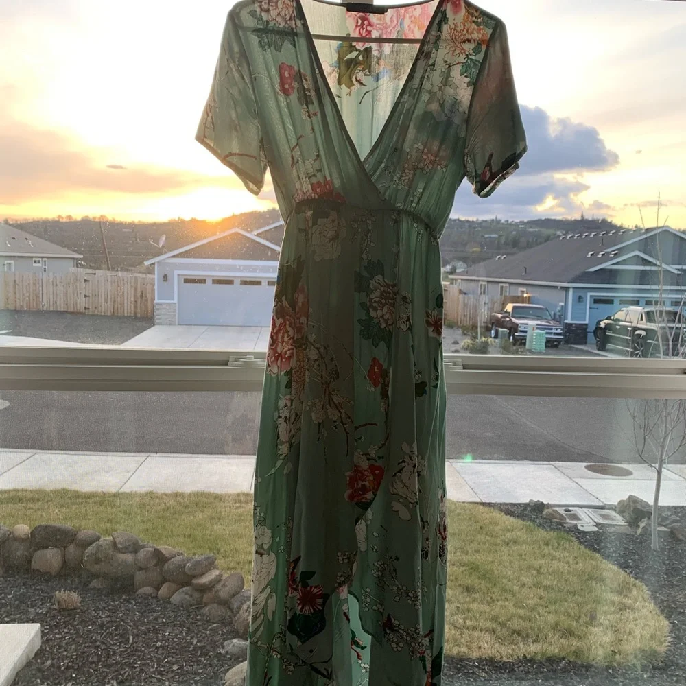 Floral Mint A-Line Dress - Picture 2 of 3